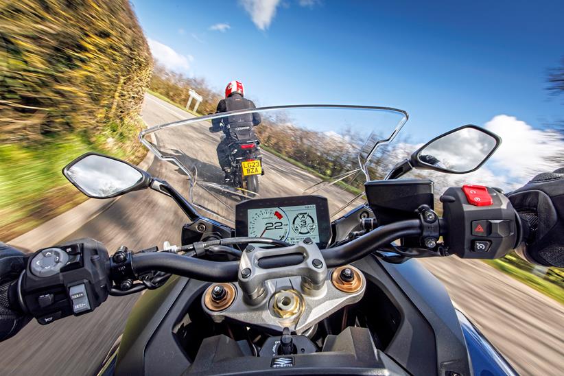 An onboard shot from the Suzuki GSX-S1000GT