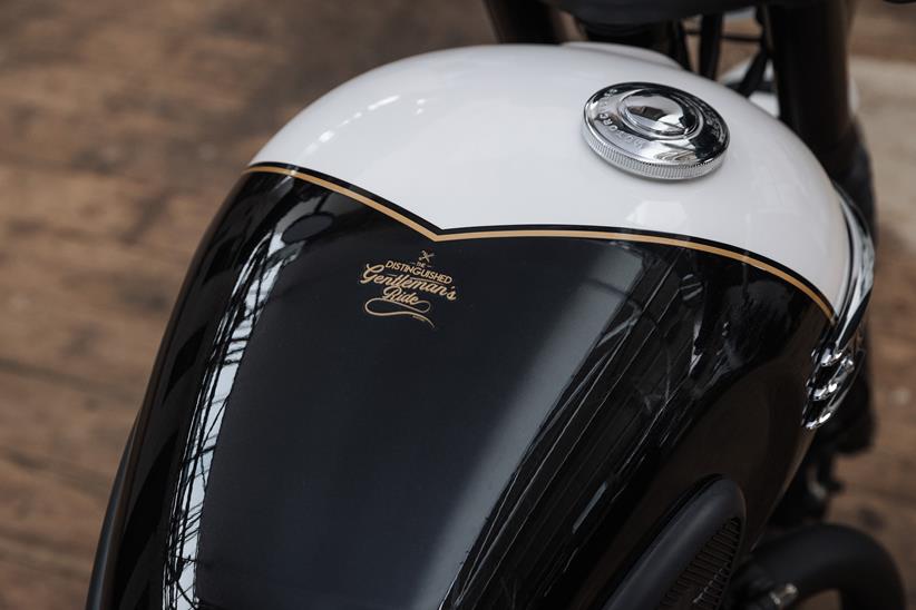 Distinguished Gentleman's Ride logo on a petrol tank