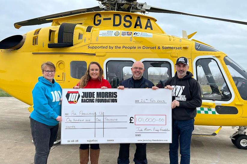 Jude Morris Racing Foundation presents a cheque to the Air Ambulances UK