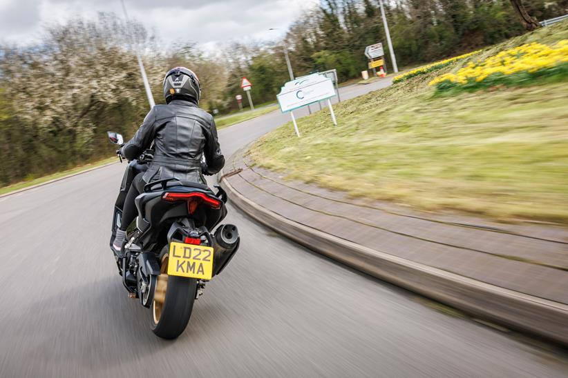 A rear shot of the Yamaha TMAX Tech Max