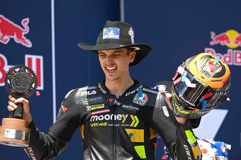 Luca Marini celebrates his maiden MotoGP podium at COTA