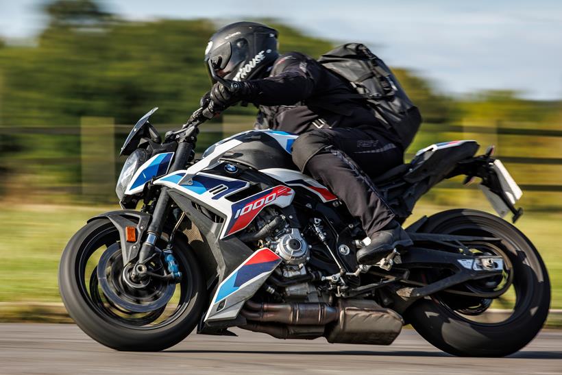 BMW M1000R left side action shot