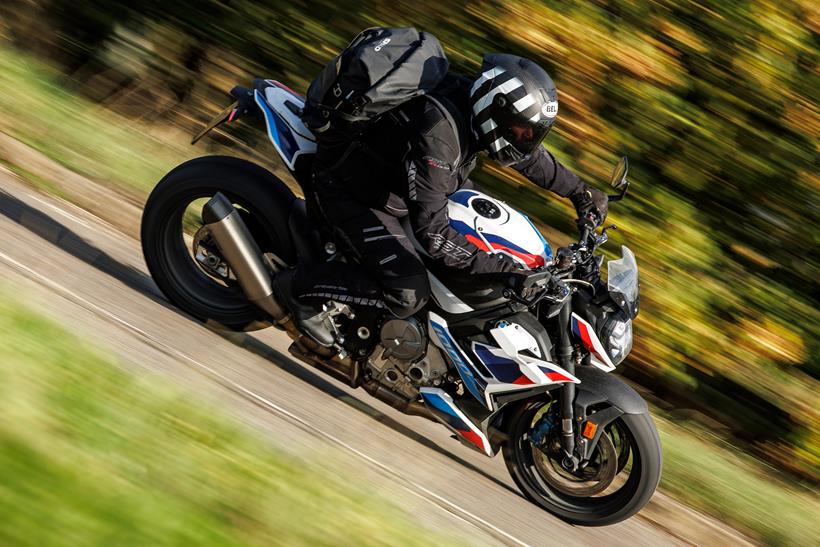 BMW M1000R long-term test bike on the road