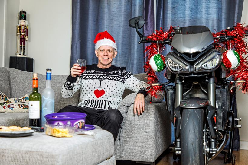 Triumph Street Triple 765 RS used as a Christmas tree