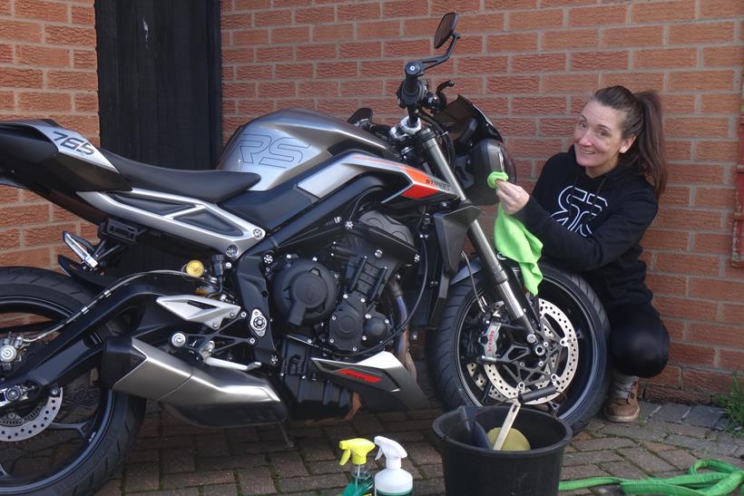 MCN fleet Triumph Street Triple RS washed by Emma Franklin