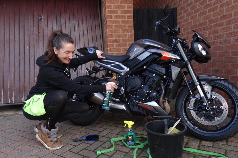 MCN fleet Triumph Street Triple RS gets a wash