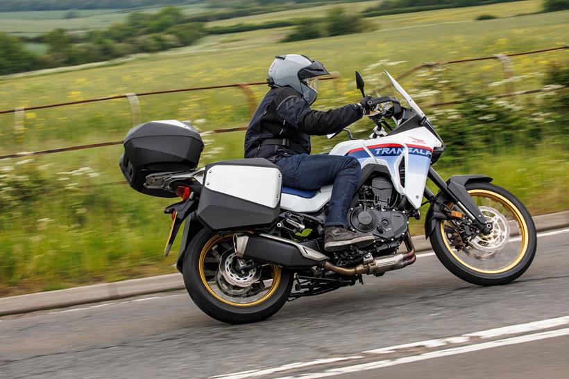 Honda XL750 Transalp with luggage fitted on the road