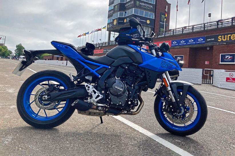 Suzuki GSX-8S parked in the Isle of Man TT pitlane