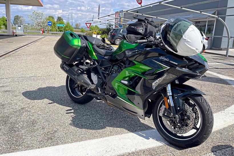 Kawasaki Ninja H2 SX SE long-term test bike at service station