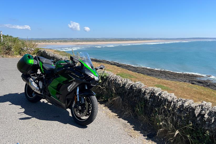 Kawasaki Ninja H2 SX SE long-term test bike by the sea