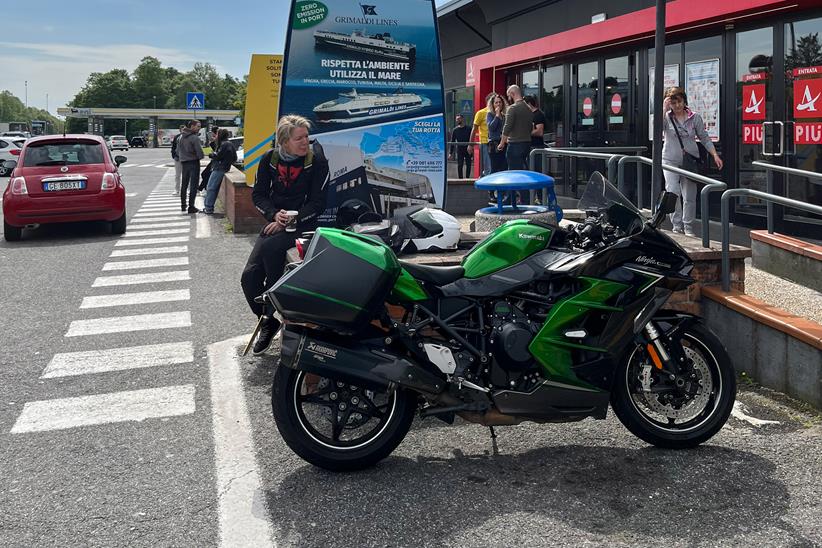 Kawasaki Ninja H2 SX SE long-term test bike Italian fuel stop