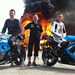 Left to right: Team manager Paul Taylor, mechanic Adrian Cox and rider ‘Jack’ Russell