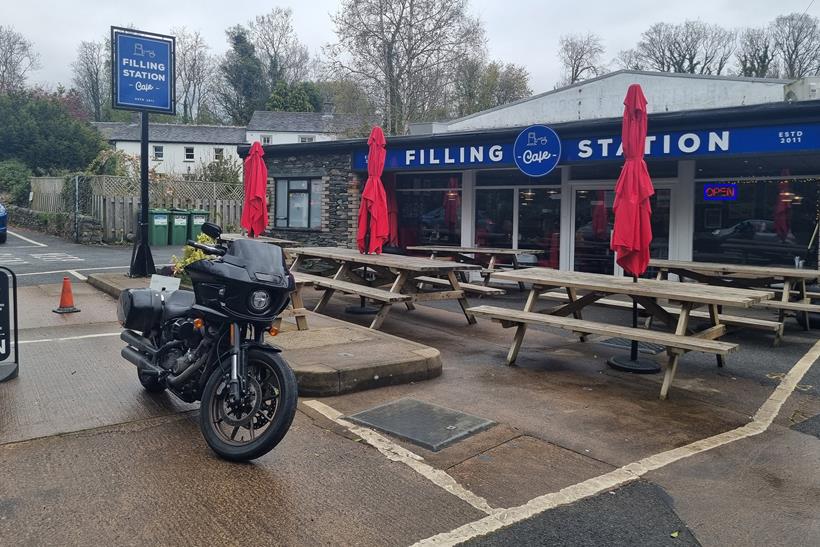 Long-term Harley-Davidson Low Rider ST at the Filling Station café