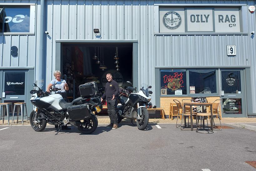 Zero DSR/X long-term test bike at Oily Rag café