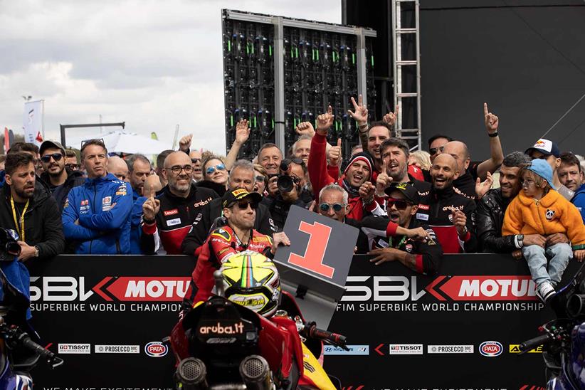 A familiar sight...Bautista and Ducati celebrate victory