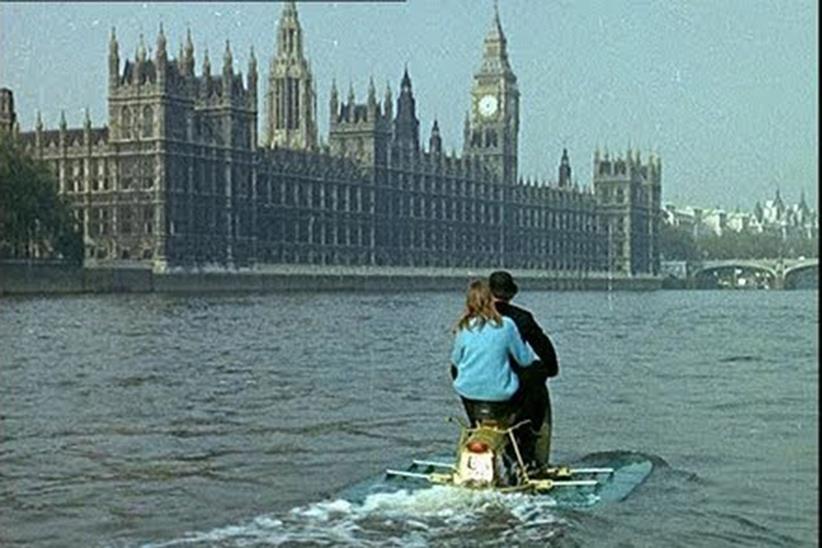 The amphibious Lambretta in use on the Thames river in London