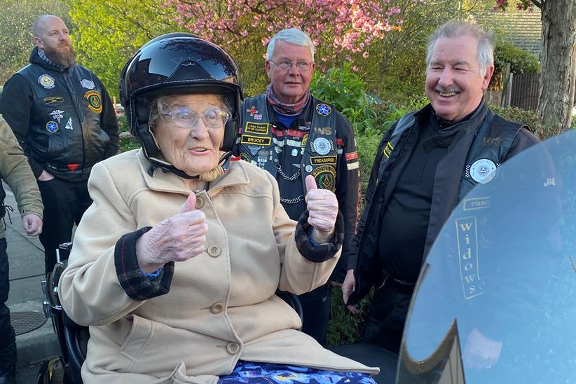 Barbara Morris celebrates her 90th on the back of a Harley-Davidson