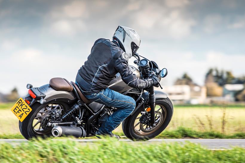 A rear cornering shot of the Honda CMX500 Rebel