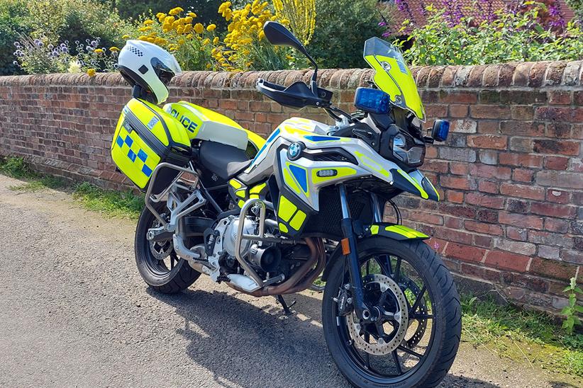 A police motorcycle being deployed for speed camera duties