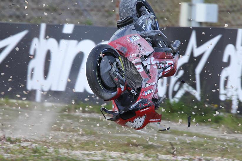 Pol Espargaro's GASGAS Tech RC16 flies through the air at Portimao