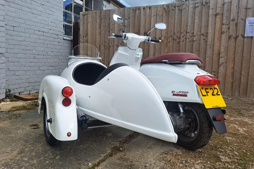 A rear shot of the Lambretta and Watsonian sidecar