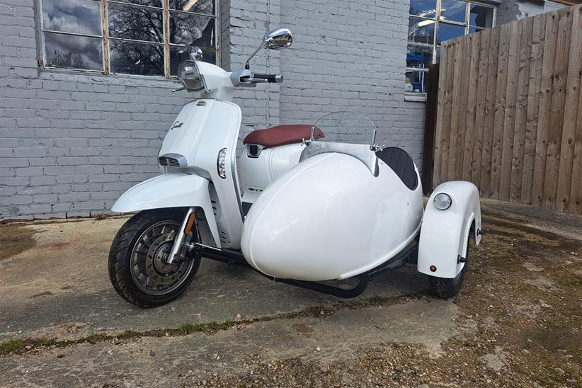 A front shot of the Lambretta and Watsonian sidecar