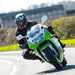 Leaning into a bend on the Kawasaki ZXR400