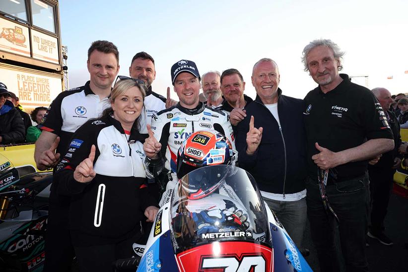 Alastair Seeley and SYNETIQ BMW celebrate Superstock success at the North West 200