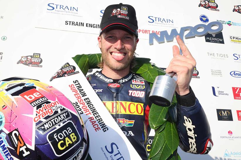 Davey Todd celebrates his North West 200 Supersport victory