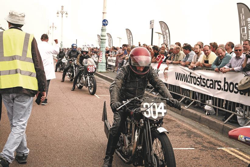 Motorcycles line up at the Brighton Speed Trials