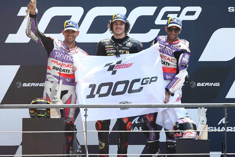 Marco Bezzecchi, Jorge Martin and Johann Zarco celebrate GP1000 on the podium