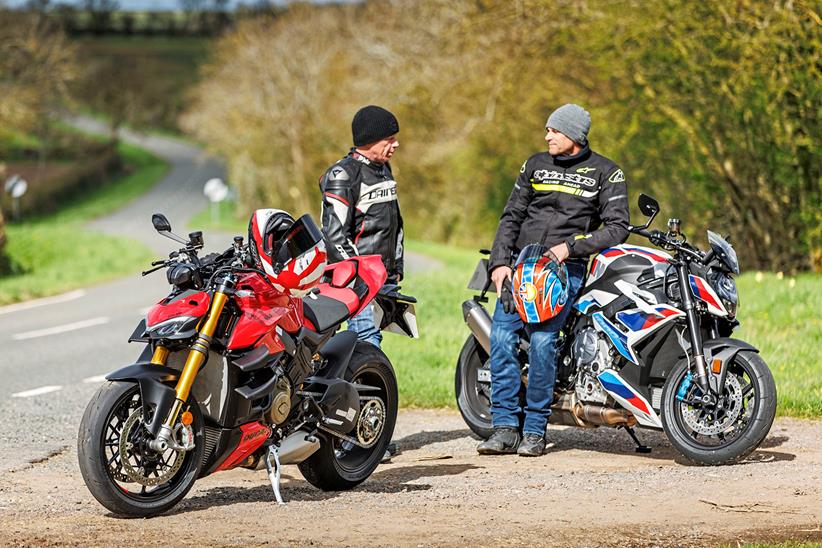 BMW M1000R and Ducati Streetfighter V4 S parked up