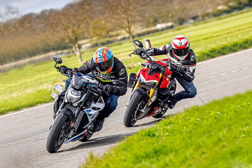 BMW M1000R and Ducati Streetfighter V4 S cornering together