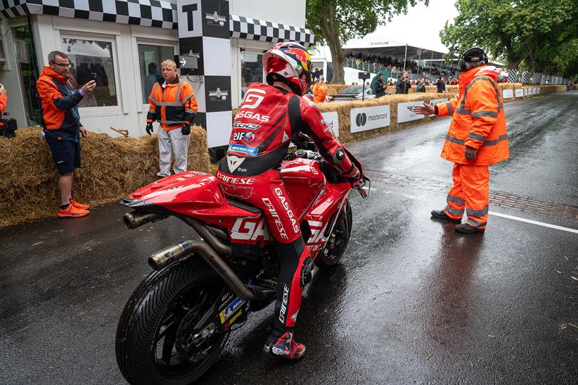 A wet hill climb starting area at the 2023 Goodwood Festival of Speed