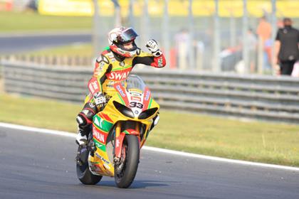 Tommy Hill winning race two at Brands Hatch in April