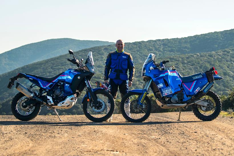 Stéphane Peterhansel with his 1993 Dakar race bike and the new the Ténéré 700 World Rally 