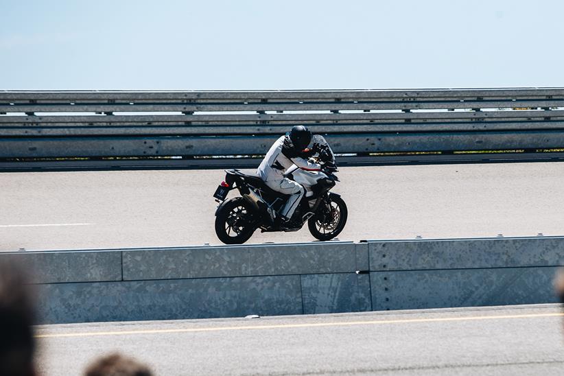 Riding on the high speed bowl at Nardo in Italy