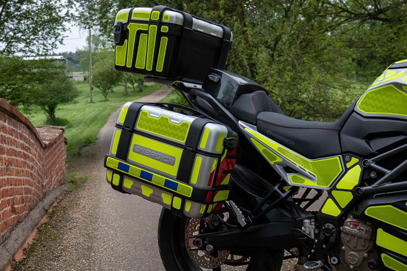 Rear boxes on the Energica Experia to carry police equipment