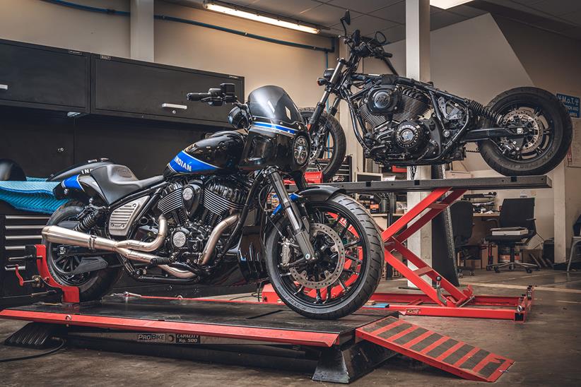 Custom Indian Sport Chief on a work bench