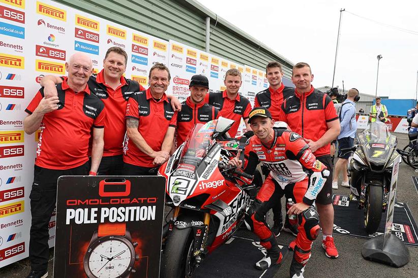 Glenn Irwin and the BeerMonster Ducati team celebrate pole position at Knockhill