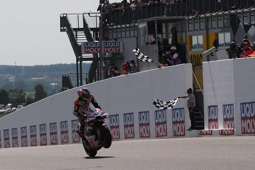 Jorge Martin crosses the line to win the MotoGP sprint race at Sachsenring