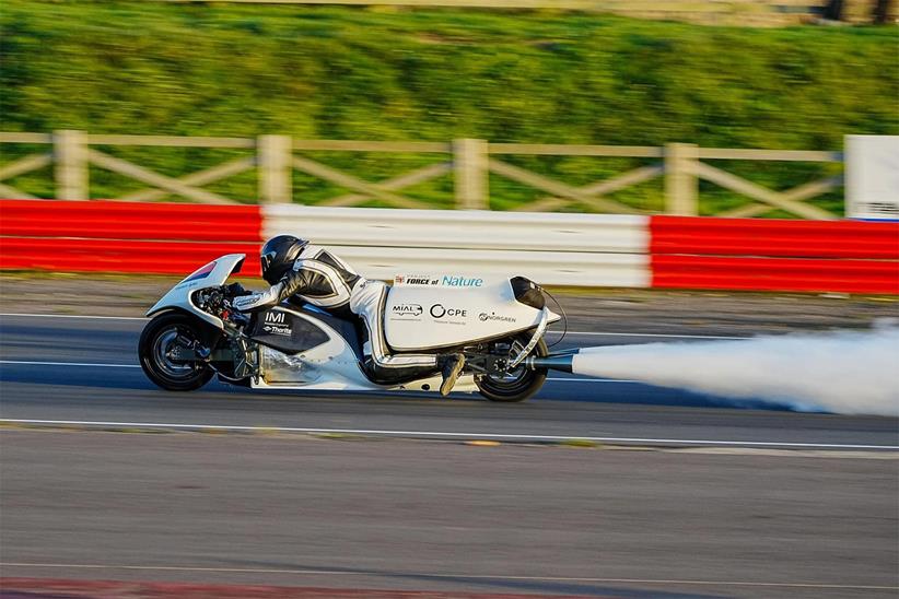 Graham Sykes riding the land speed steam bike