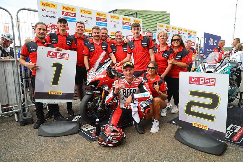 Tommy Bridewell and BeerMonster Ducati celebrate victory at Snetterton