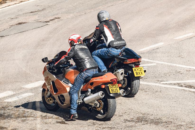 2022 Suzuki Hayabusa and original at a junction