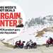 Three riders in snowy mountains, with MCN's Bargain Hunter logo