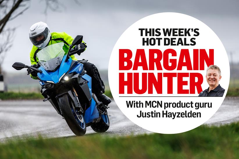 Riding in rainy weather, with MCN's Bargain Hunter logo