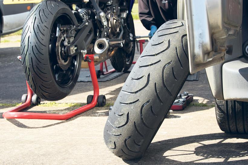 Changing tyres during an MCN Tyre Test