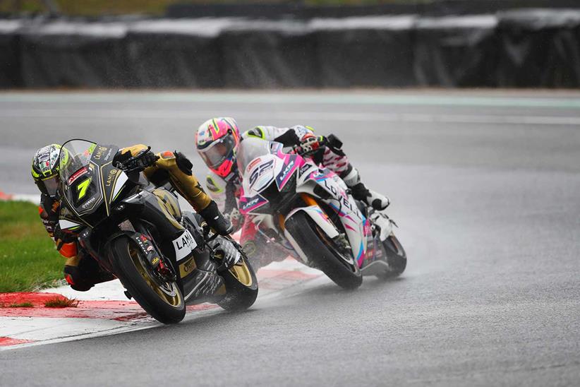 Ryan Vickers and Danny Kent battle for the lead at Brands Hatch