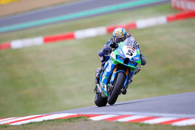 Dean Harrison in action for DAO Racing Kawasaki at Brands Hatch