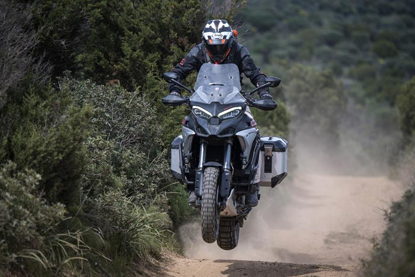 Ducati Multistrada V4 Rally hits a jump off road